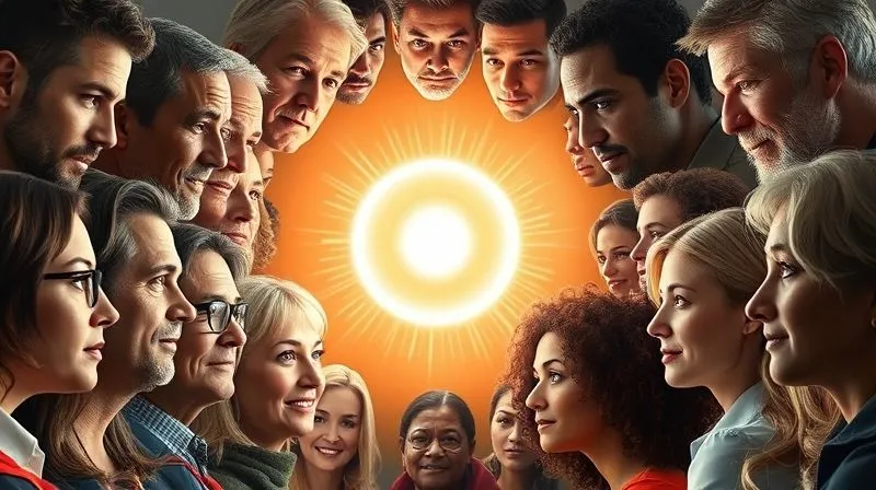 A photorealistic image of diverse demographic profiles (different ages, genders, professions) arranged around a central glowing light, symbolizing a perfectly matched product/service. Professional photography, 8K, cinematic lighting, sharp focus on the profiles, depth of field, shot on a high-end DSLR.