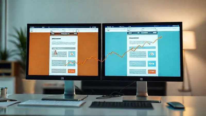 A photorealistic, professional photography image showing two distinct email designs side-by-side on separate screens, labeled 'A' and 'B'. A line graph overlays the screens, with one line clearly showing higher engagement metrics than the other. The setting is a modern, clean workspace. 8K, cinematic lighting, sharp focus on the screens and graph, depth of field blurring the background, shot on a high-end DSLR. A photorealistic, professional photography image showing two distinct email designs side-by-side on separate screens, labeled 'A' and 'B'. A line graph overlays the screens, with one line clearly showing higher engagement metrics than the other. The setting is a modern, clean workspace. 8K, cinematic lighting, sharp focus on the screens and graph, depth of field blurring the background, shot on a high-end DSLR.