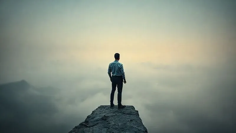 A photorealistic image of a lone office worker standing nervously at the edge of a vast, foggy digital landscape, looking overwhelmed and small. Cinematic lighting, 8K, sharp focus on the worker' depth of field blurring the digital landscape, shot on a high-end DSLR, conveying fear and uncertainty. A photorealistic image of a lone office worker standing nervously at the edge of a vast, foggy digital landscape, looking overwhelmed and small. Cinematic lighting, 8K, sharp focus on the worker' depth of field blurring the digital landscape, shot on a high-end DSLR, conveying fear and uncertainty.