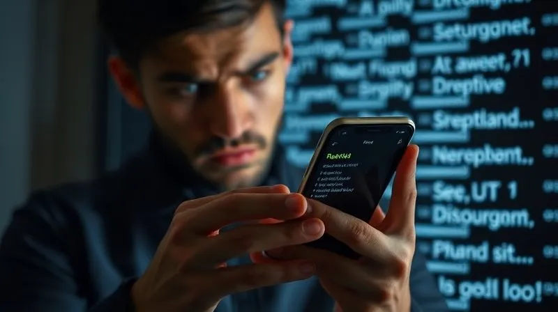 A photorealistic image of a frustrated person holding a smartphone, looking at a chatbot interface that displays repetitive, unhelpful responses. Behind them, a digital 'wall' or 'barrier' is forming, symbolizing the difficulty of reaching a human. The lighting is harsh, emphasizing the user's exasperation. Shot with a shallow depth of field, sharp focus on the phone and face, 8K hyper-detailed.