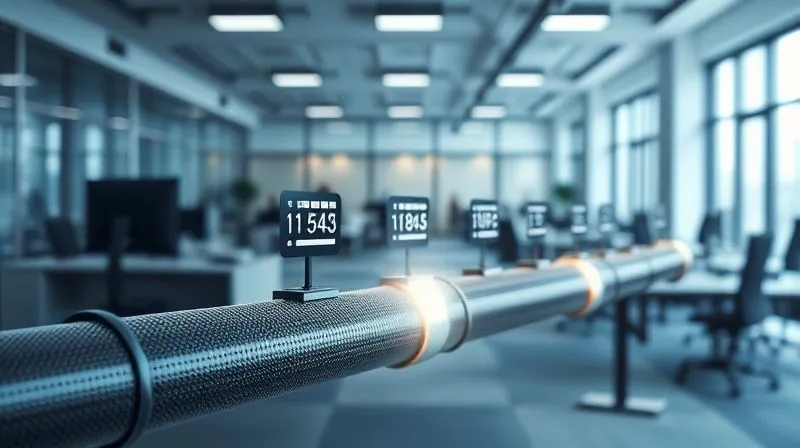 A photorealistic image showing a clear, organized digital pipeline with distinct stages, with one stage glowing brightly, symbolizing a deal moving forward. The background is a clean, modern office, professional photography, 8K, cinematic lighting, sharp focus on the pipeline, depth of field blurring the office, conveying progress and clarity.
