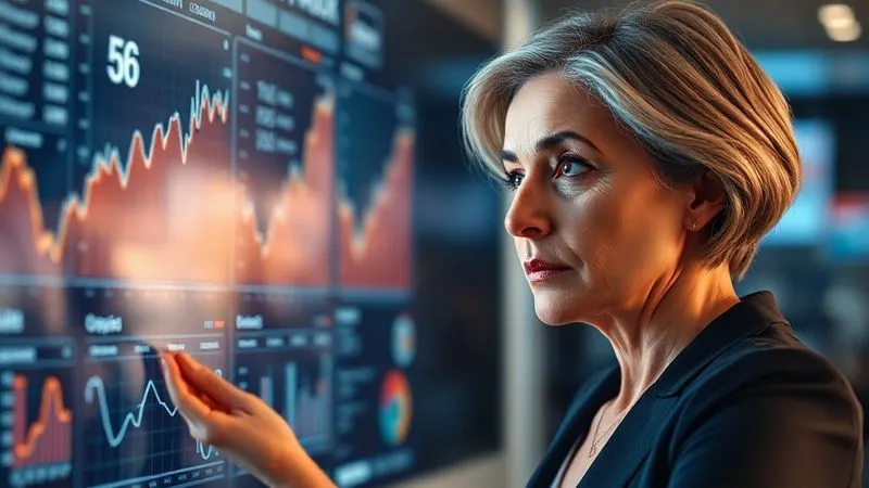 A photorealistic, professional photography, 8K, cinematic lighting, sharp focus, depth of field, shot on a high-end DSLR image of a focused business owner, perhaps a woman in her 40s, intently analyzing a complex digital dashboard displaying financial projections and graphs, with a thoughtful expression. A subtle glow from the screen illuminates her face, conveying clarity and control. A photorealistic, professional photography, 8K, cinematic lighting, sharp focus, depth of field, shot on a high-end DSLR image of a focused business owner, perhaps a woman in her 40s, intently analyzing a complex digital dashboard displaying financial projections and graphs, with a thoughtful expression. A subtle glow from the screen illuminates her face, conveying clarity and control.