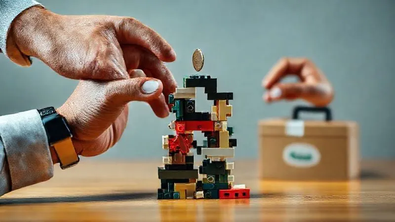 Photorealistic, professional photography, 8K, cinematic lighting, sharp focus, depth of field, shot on a high-end DSLR. Two hands, one corporate-looking with a sleek watch and one community-oriented with a worn texture, attempting to build a complex, interlocking structure like LEGOs together, symbolizing a relational mindset. In the background, a single corporate hand drops a coin into a charity box, representing a transactional approach, slightly out of focus. Photorealistic, professional photography, 8K, cinematic lighting, sharp focus, depth of field, shot on a high-end DSLR. Two hands, one corporate-looking with a sleek watch and one community-oriented with a worn texture, attempting to build a complex, interlocking structure like LEGOs together, symbolizing a relational mindset. In the background, a single corporate hand drops a coin into a charity box, representing a transactional approach, slightly out of focus.