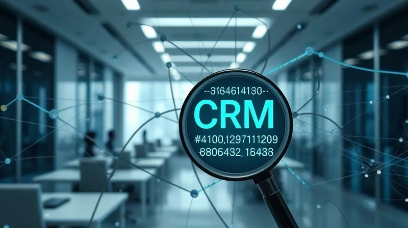 photorealistic, professional photography, 8K, cinematic lighting, sharp focus, depth of field, shot on a high-end DSLR, a complex, tangled network of digital data streams and broken connections, symbolizing poor data quality within a CRM system, with a magnifying glass trying to decipher incomplete information, in a futuristic, clean office environment. The image evokes a sense of frustration and inefficiency.