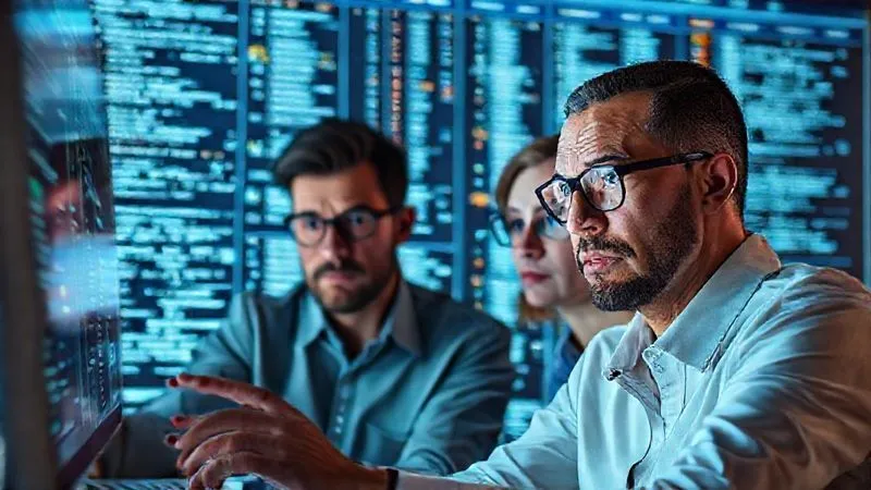 A photorealistic image of a diverse sales team looking frustrated and confused at a complex CRM interface projected on a screen, with cluttered data and many unused fields, cinematic lighting, sharp focus on their expressions of bewilderment, depth of field, 8K hyper-detailed, professional photography.