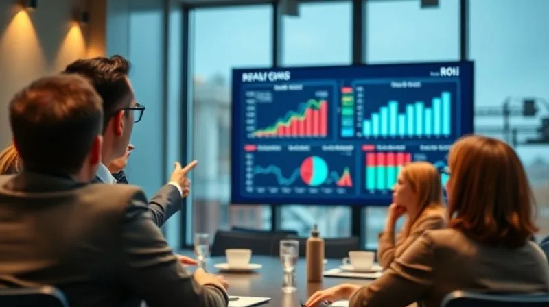 A photorealistic image of a business professional confidently presenting a data-rich report on a large screen to a small, engaged audience in a modern conference room. The screen displays clear, impactful charts and graphs demonstrating positive results and ROI. Cinematic lighting, sharp focus on the presenter and the data, depth of field blurring the background. 8K hyper-detailed, professional photography, shot on a high-end DSLR. A photorealistic image of a business professional confidently presenting a data-rich report on a large screen to a small, engaged audience in a modern conference room. The screen displays clear, impactful charts and graphs demonstrating positive results and ROI. Cinematic lighting, sharp focus on the presenter and the data, depth of field blurring the background. 8K hyper-detailed, professional photography, shot on a high-end DSLR.