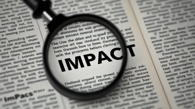 A magnifying glass sharply focusing on a single, clear, bold word 'IMPACT' in a blurry document filled with generic text, symbolizing the need for specificity in a value proposition. Photorealistic, professional photography, 8K, cinematic lighting, sharp focus on the magnified word, depth of field blurring the background. A magnifying glass sharply focusing on a single, clear, bold word 'IMPACT' in a blurry document filled with generic text, symbolizing the need for specificity in a value proposition. Photorealistic, professional photography, 8K, cinematic lighting, sharp focus on the magnified word, depth of field blurring the background.