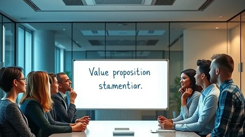 A diverse team of professionals in a modern, collaborative boardroom, all looking intently at a central, illuminated whiteboard with a clear, concise, and bold value proposition statement written on it. Their expressions show understanding and agreement, demonstrating internal alignment. Photorealistic, professional photography, 8K, cinematic lighting, sharp focus on the team and whiteboard, depth of field blurring the background. A diverse team of professionals in a modern, collaborative boardroom, all looking intently at a central, illuminated whiteboard with a clear, concise, and bold value proposition statement written on it. Their expressions show understanding and agreement, demonstrating internal alignment. Photorealistic, professional photography, 8K, cinematic lighting, sharp focus on the team and whiteboard, depth of field blurring the background.